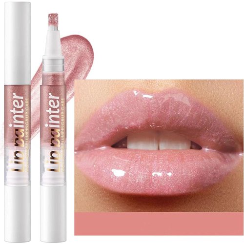 Metiplou 2 in 1 Nude Pink Shimmer lip gloss Lip Plumper Gloss Tinted Glitter Lipgloss Lipstick Moisturizing High Shine And Vegan Plumping Lip Gloss For Women Girls Long-Lasting Dry Lip Care (08#)