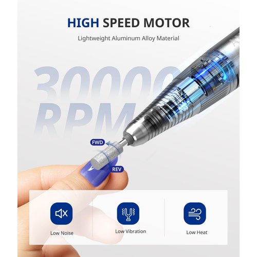 AIRSEE Rechargeable 30000RPM Electric Nail Drill Professional Portable E File Machine for Acrylic Nail Natural Extension Gel Nails Polish Cuticle, Cordless High Speed for Salon Home Use E8 White