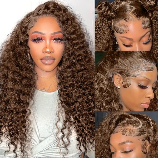 Zormsert Human Hair Wig 13x6 Chocolate Brown Deep Wave Lace Front Wigs Human Hair 200 Density HD Transparent Lace Front Wigs Human Hair Colored Human Hair Wig Hair Pre Plucked Bleached Knots 20 Inch