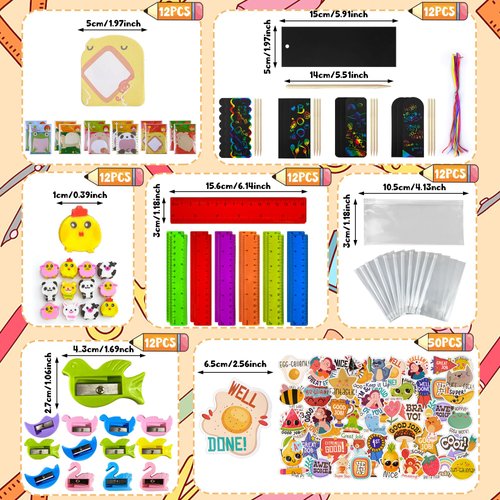 122 PCS Stationery Party Favors Stationery Set Back to School Supplies with Erasers Rulers Sticky Notes Pencil Sharpeners Stickers for Birthday Party Goodie Bags School Classroom Rewards Prizes