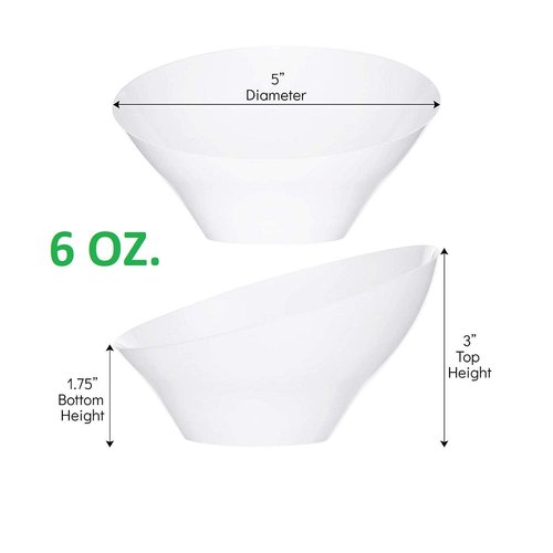 Plasticpro Disposable Angled Plastic Bowls Round Small Serving Bowl, Elegant for Party's, Snack, or Salad Bowl, White, Pack of 8