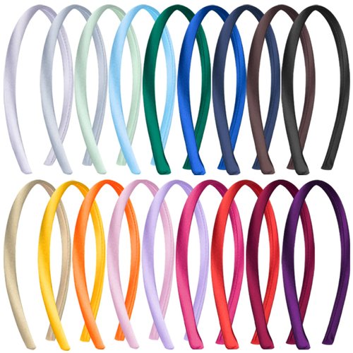 SIQUK 18 Pieces Satin Headbands Colorful Satin Covered Headband Hard Headbands 0.39 Inch Wide Non-slip Hair Headband DIY Plain Headbands for Girls and Women, 18 Colors