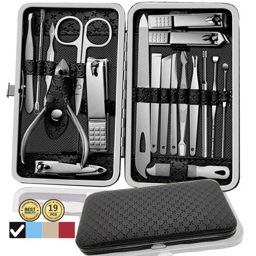 Manicure Set Pedicure Kit Nail Kit-19 in 1 Stainless Steel Manicure Kit, Professional Grooming Kits, Nail Care Kit with Luxurious Travel Case (Black) …