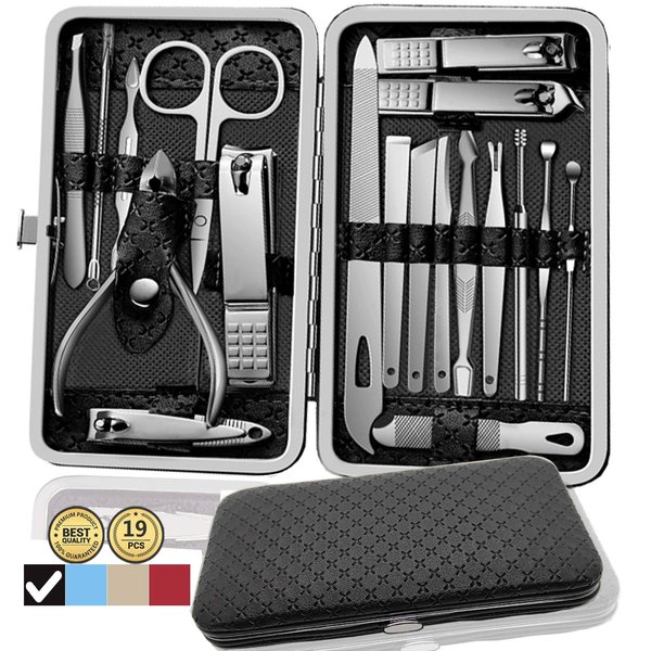 Manicure Set Pedicure Kit Nail Kit-19 in 1 Stainless Steel Manicure Kit, Professional Grooming Kits, Nail Care Kit with Luxurious Travel Case (Black) …