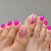 Rose Pink Press on Toenails Short Square Fake Toe Nails with Colorful Swirls Designs Cute Toenail Press ons Summer False Toenails Glossy Full Cover Artificial Stick on Nails for Women 24Pcs