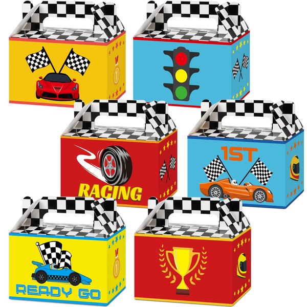 24 Pieces Race Car Party Gift Boxes Racing Party Favor Goodies Candy Treat Bags for Boys Kids Let's Go Racing Party Supplies Two Fast Car Themed Birthday Party Decorations Supplies 6 x 3 x 3.5 Inches