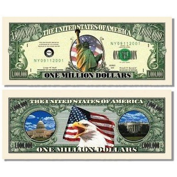 25 Lady Liberty Million Dollar Bills with Bonus “Thanks a Million” Gift Card Set