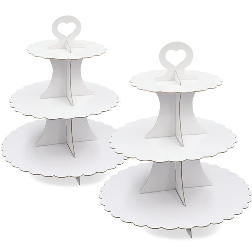 Cupcake Tower Stand 2 Pack - White Cupcake Stand - 3 Tier Cupcake Stand for 24 Cupcakes, Cup Cake Tier Stand Cardboard Dessert Cupcake Stand Holder for Parties Shower, Tiered Cupcake Display Stand