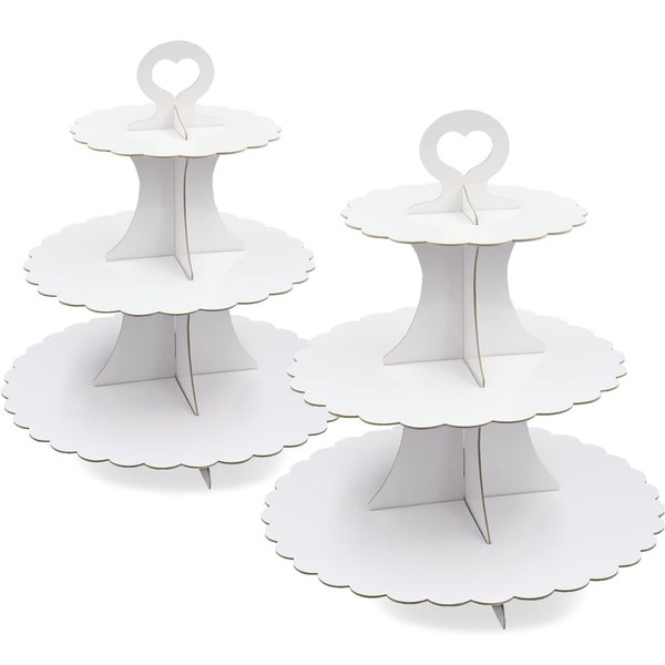 Cupcake Tower Stand 2 Pack - White Cupcake Stand - 3 Tier Cupcake Stand for 24 Cupcakes, Cup Cake Tier Stand Cardboard Dessert Cupcake Stand Holder for Parties Shower, Tiered Cupcake Display Stand