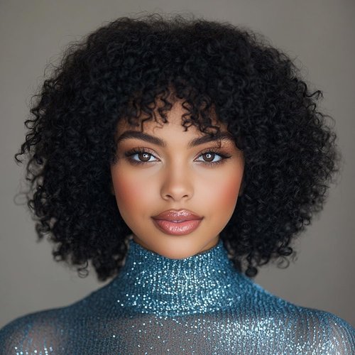 Style Icon 14” Short Afro Curly Human Hair Wigs Glueless Black Wig