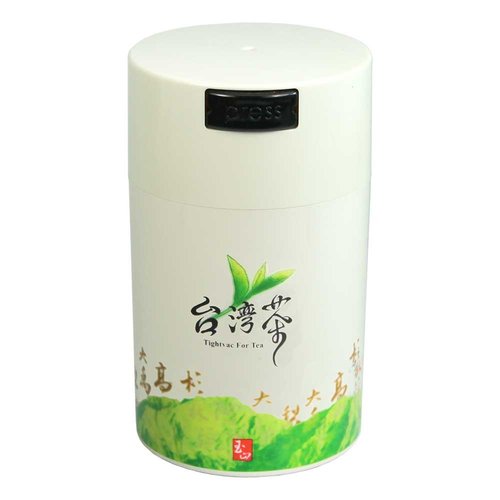 Teavac 6-Ounce Vacuum Sealed Tea Storage Container, White Cap and Body/Green Tea Sign