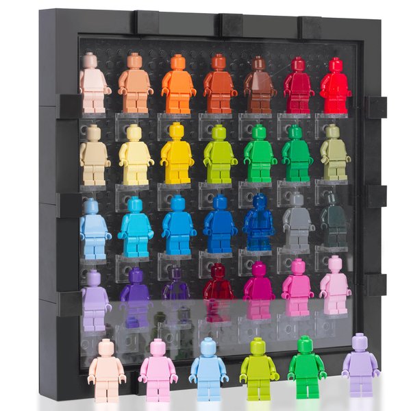 JOYMOMO Minifigure Display Case Collectible Shadow Box Buildable Wall for 28 Figure Display Case (Figures Not Included) (Black)