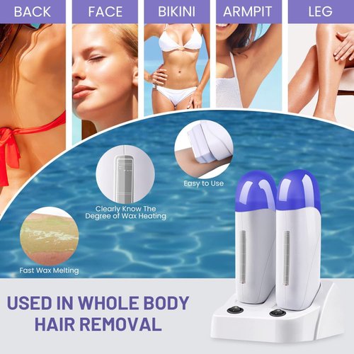 Subay Roll on Wax Warmer Double Cartridges Warmers 110v for Women Men Body Waxing Coarse Hair Removal with Heater Base for Hair, Leg, Face, Armpit, Bikini, Eyebrow, Brazilian