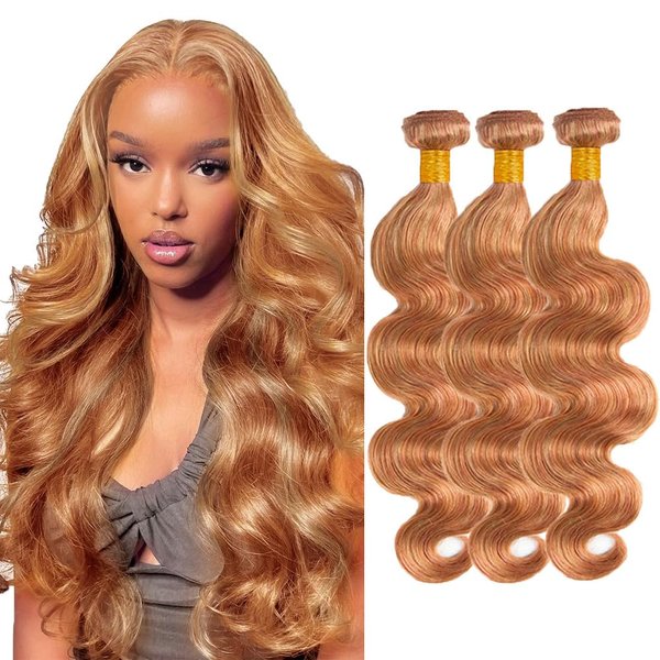 Highlight Human Hair Bundles P27/30 Bundles Honey Blonde Body Wave Bundles Brazilian Virgin Remy Human Hair Extensions 22 24 26 Inch 2 Tone Honey Blonde Mixed Light Brown Bundles