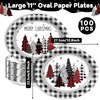 100 PCS Buffalo Plaid Christmas Tree Party Oval Paper Plates Xmas Tree Buffalo Plaid Disposable Platters 11 Inch Merry Christmas Plates Dinnerware Serving Tray for Holiday Dinner Party Supplies