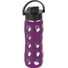 Lifefactory 22-Ounce Glass Water Bottle with Active Flip Cap and Protective Silicone Sleeve, Plum