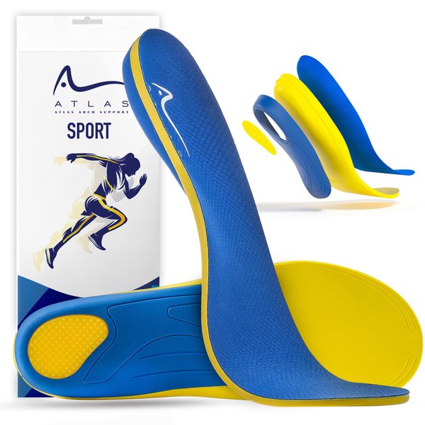 Atlas Arch Support- Sport Insoles, Shock Absorption Pain Relief for Plantar Fasciitis, Athletic Insoles for Men & Women, Breathable Sneaker Inserts for Running, Walking, Hiking & Training