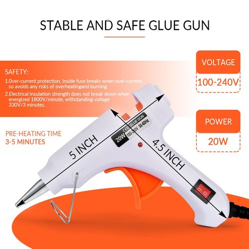 AGLARY Hot Melt Glue Gun for Mini Glue Sticks and Sealing Wax Sticks (Diameter 0.3"), white, 20W