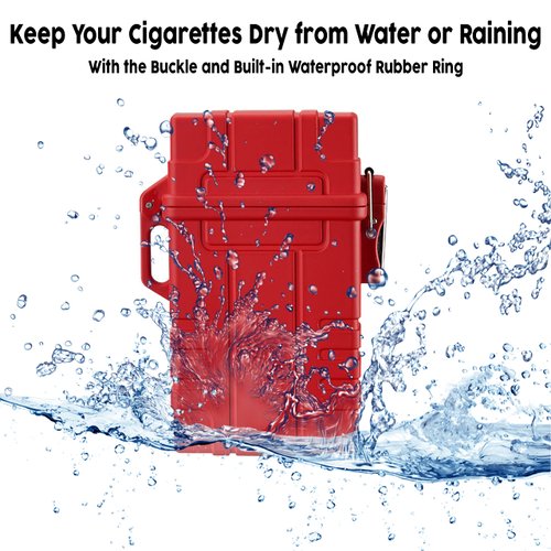 Skywin Waterproof Cigarette Case with Lighter - Airtight Cigarette Dry Box with Rechargeable Lighter - Dry Cigarette Case Protects Cigarettes from Water, Great for Outdoor Adventures (Red)