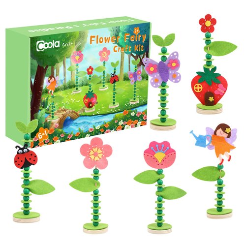 Coola Craft Kit Set for Preschool Kids, Educational Felt & Wood Flower Fairy Kit for Ages 3 4 5 6 7 8, Easy DIY Activity for Boys & Girls, Pack of 6