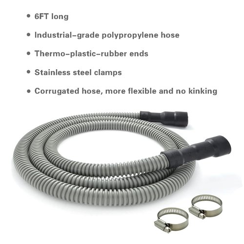 Universal Dishwasher Drain Hose - 6 Ft Discharge Hose - Corrugated and Flexible Dishwasher Hose Drain Replacement with Clamp