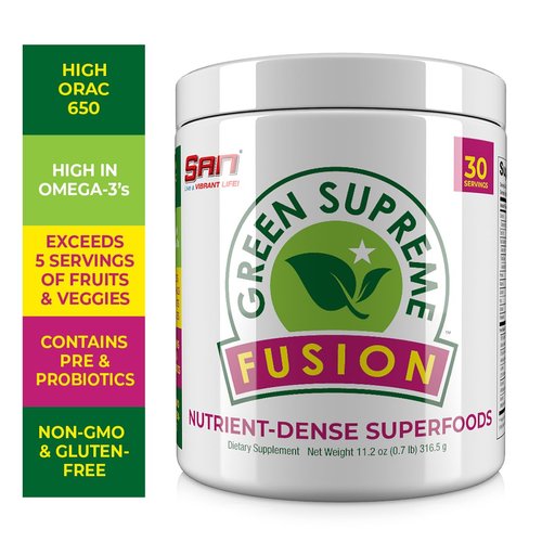 SAN Nutrition’s Green Supreme Fusion Blend Antioxidant: Super Greens Smoothie Mix with Spirulina, Chlorella, Adaptogenic Mushrooms, 30 Servings