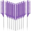 Patelai 12 Pcs Parting Comb for Braids Bulk, Rat Tail Comb for Parting Stainless Steel Pintail Comb Teasing Combs Braiding Comb Pressing Comb for Hair Styling Hairdressing Hair Salon Home(Purple)