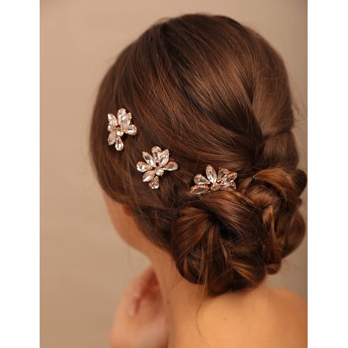 Teyglen Simple Rhinestones Crystal Bride Wedding Hair Comb Set Handmade Red Blue Black Crystal Side Hair Combs Bridal Hair Jewelry Set for Women Bride Girls (Blue)