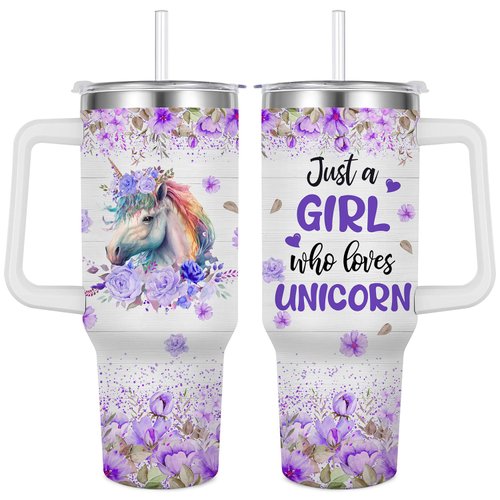 Jiaazerd Unicorn Tumbler for Unicorn Lover,40 oz Unicorn Insulated Water Bottle with Handle Straw Lid (Color 3)