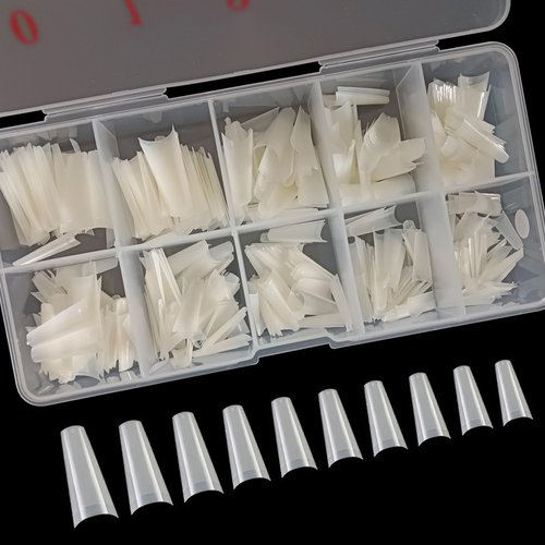 LXRFLBCJ 500PCS Natural half cover false nails tips Acrylic nail tips 10 Sizes lady natural coffin nails tips Acrylic artificial tip manicure with Box for nail tips art Salons and Home DIY