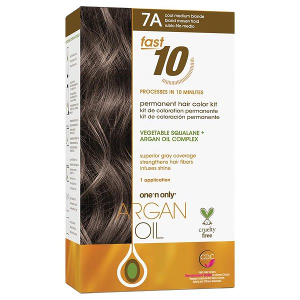 One 'n Only Argan Oil Fast 10 Permanent Hair Color Kit 7A Cool Medium Blonde, Gray Hair Coverage in 10 Minutes, Helps Maintain Natural Moisture Balance, Advanced Micro-Pigments for Natural Tones