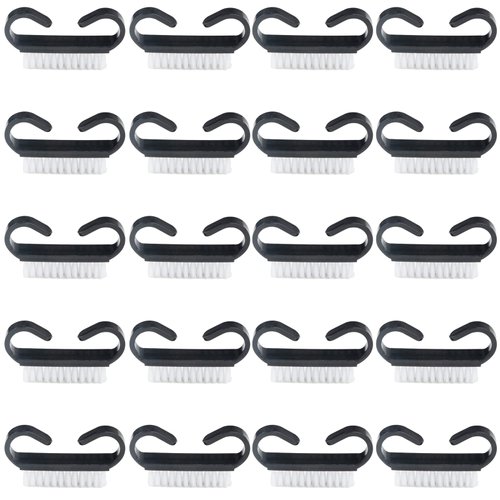 Nail Cleaning Brush- 20 Pcs Home Plastic Nail Brushes with Black Handle Grip Fingernial Brush Cleaner Travel Portable Nail Art Manicure Tools for Toes and Nails