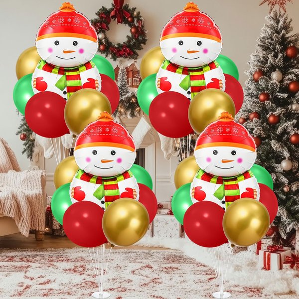 Realspring 4 Sets Christmas Balloons Stand Kits 36 Pcs Christmas Party Decoration Christmas Foil Balloon Table Centerpiece with Latex Balloons for Winter Birthday Party Supplies