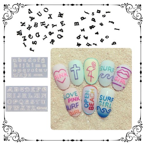 3D Letters and Numbers Nail Art Mold Silicone Combination Decorative Mold Nail Art Making Tool Silicone Carving Mould Nail templates for Nail Art