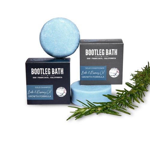 BOOTLEG BATH Growth Formula Shampoo and Conditioner Bar Set with Biotin and Rosemary Essential Oil, Vegan, Sulfate-Free, Phthalate-Free, Paraben-Free, Eco Friendly, 2.2 oz bars