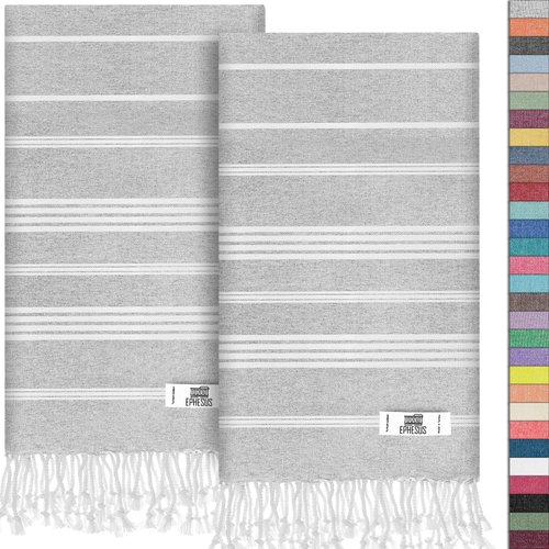 EPHESUS TOWELS Hand Towels - Set of 2 | 18" x 40" - Turkish Cotton - Decorative Turkish Hand Towel for Bathroom, Kitchen, Guest, Face, Hair, Tea, Dishcloth (Sultan, Light Grey)