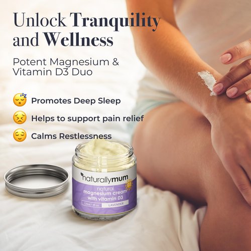 NaturallyMum - Magnesium Cream with Vitamin D3 [4 Fl Oz] - Magnesium Calm Cream and Vitamin D Lotion - Magnesium D3 Cream - Calming Cream Magnesium and Vitamin D - Turmeric & Arnica Cream - Lavender