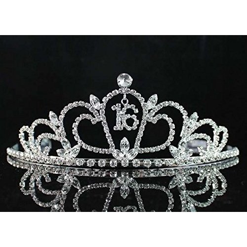 Sweet Sixteen 16 16th Years Old Birthday Party Floral Rhinestone Crystal Princess Tiara Crown With Hair Combs Cake Topper Head Jewelry Silver T1722