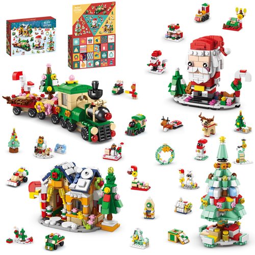 Spobot Christmas Advent Calendar 2024 Building Blocks Kids, 24 Days Surprises Countdown Gift Box for 6+ Year Teen Boys Girls, Gift Basket 6 in 1 Santa Tree Train House Block STEM Toys