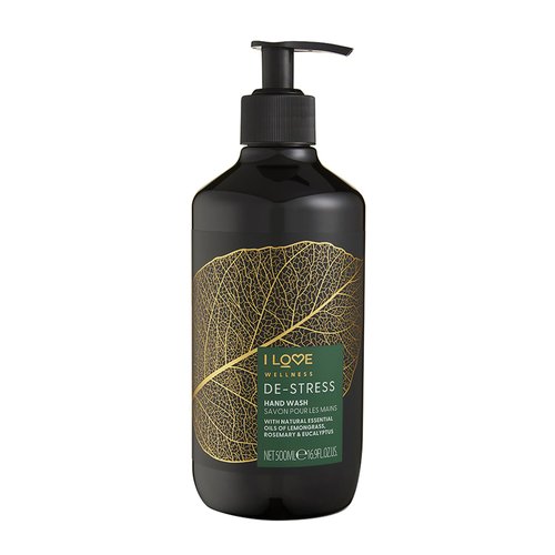 I Love Wellness De-Stress Hand Wash - Hydrating Hand Soap with Essential Oils - Naturally Fragranced with Lemongrass - With Vitamin E - 16.9 oz