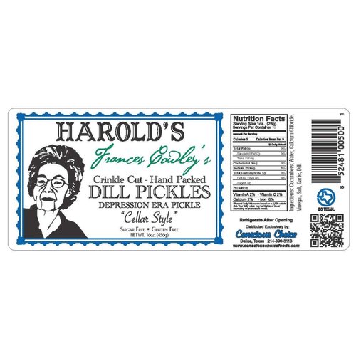 Harold's - Frances Cowley's Crinkle Cut Dill Pickle Slices - Award Winning Gourmet Pickles Packed With Fresh Garlic and Dill - Made in Texas