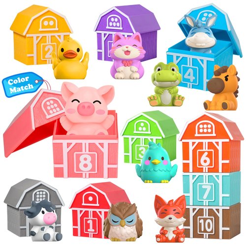 Oriate Sensory Learning Toys for Toddlers 1,2,3 Year Old, 20Pcs Farm Animals Montessori Toy for Counting Sorting Color Recognition & Matching, Finger Puppets & Stacking Toys, Babies Birthday Gift 12M+