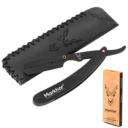MARKHOR® Straight Razors for Men | Premium Quality Matte Black Straight Razor for Men | Barber Razor Blade with Carry Pouch | Single Blade Razors for Men | Straight Edge Razors
