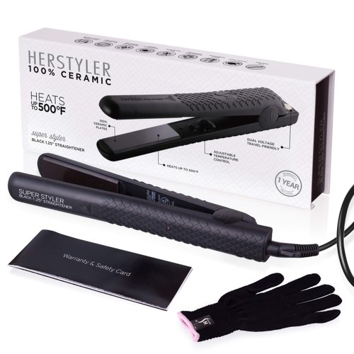 Herstyler Superstyler Onyx Ceramic Flat Iron, Ceramic Hair Straightener With Adjustable Temperature, Travel-friendly Dual Voltage Flat Iron