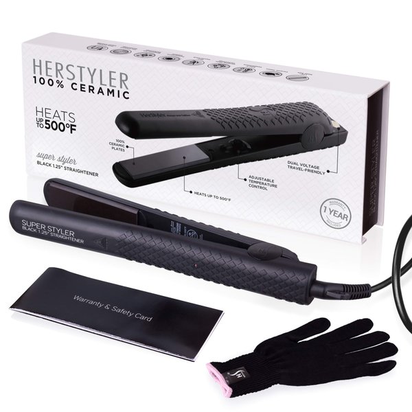 Herstyler Superstyler Onyx Ceramic Flat Iron, Ceramic Hair Straightener With Adjustable Temperature, Travel-friendly Dual Voltage Flat Iron