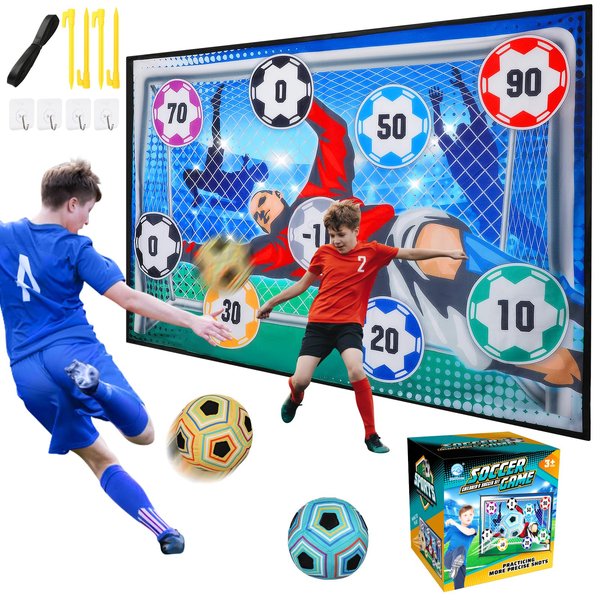 VATOS Toy Soccer Ball Game Set for Boys and Girls, Indoor Outdoor Backyard Toss Soccer Goal Game with 2 Balls, 1 Flannel Target, Soccer Toys for 3-5 6-8 8-12 Years Old Kids Birthday