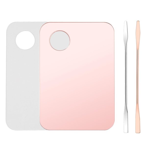 Mcduyant 4 Pcs Makeup Mixing Tray Makeup Palette with Makeup Spatula Makeup Mixing Palette Foundation Palette for Eye Shadow Lipsticks Nail Art Beauty Salon (Pink and transparent)