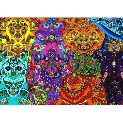 Brain Tree - Tribal Animals 1000 piece puzzle for adults - Unique Puzzles for adults 1000 pieces and up with Droplet Technology for Anti Glare & Soft Touch - 27.5”Lx19.5”W