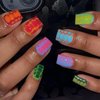 IMRAIN Short Press on Nails Square Colorful Fake Nails with Crocodile-Print Designs Glossy Glue on Nails Full Cover Squoval Artificial Nails for Women 24Pcs Y2K Acrylic Nail Kit