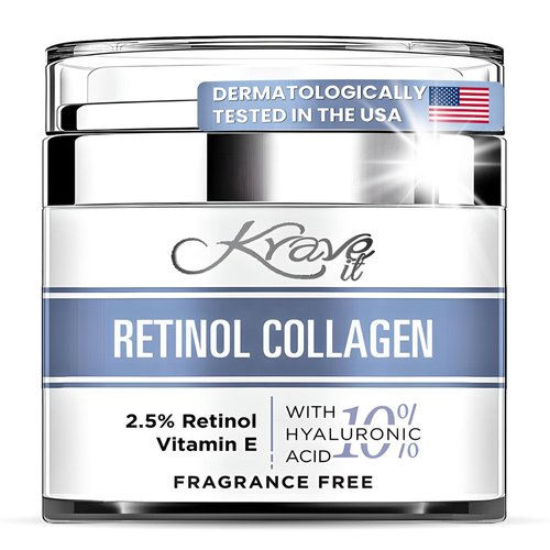 Retinol Collagen Anti Aging Face Cream for Women, Includes Hyaluronic Acid, Vitamin E & B5, Jojoba Oil and Green Tea, Hydrating Night Face Cream, Fragrance Free Moisturizer 1.7 fl Oz (Made in USA)
